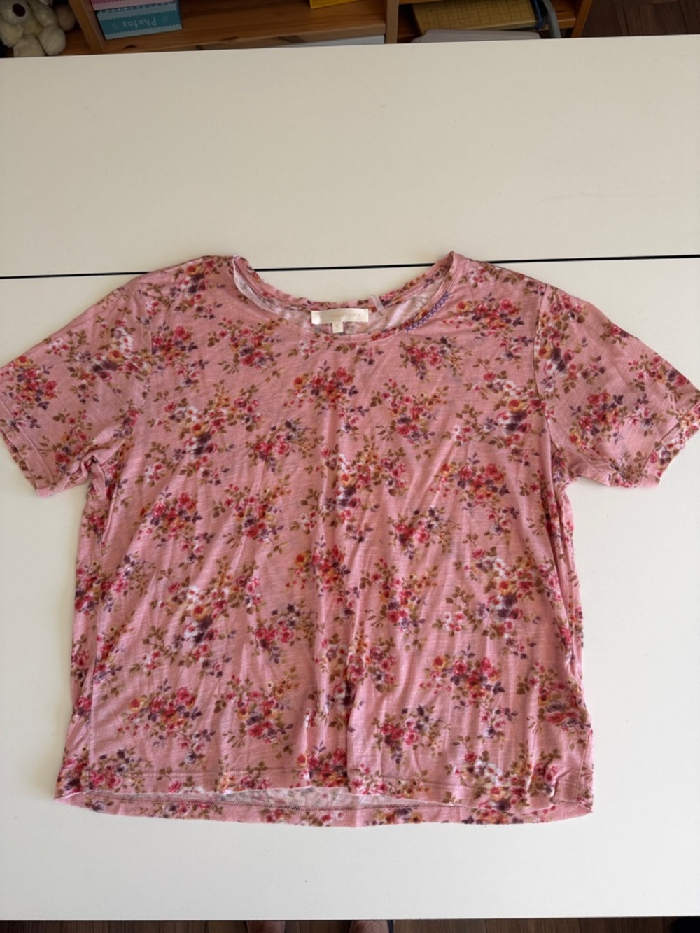 LoveShackFancy Pink Floral Short Sleeve Tee S